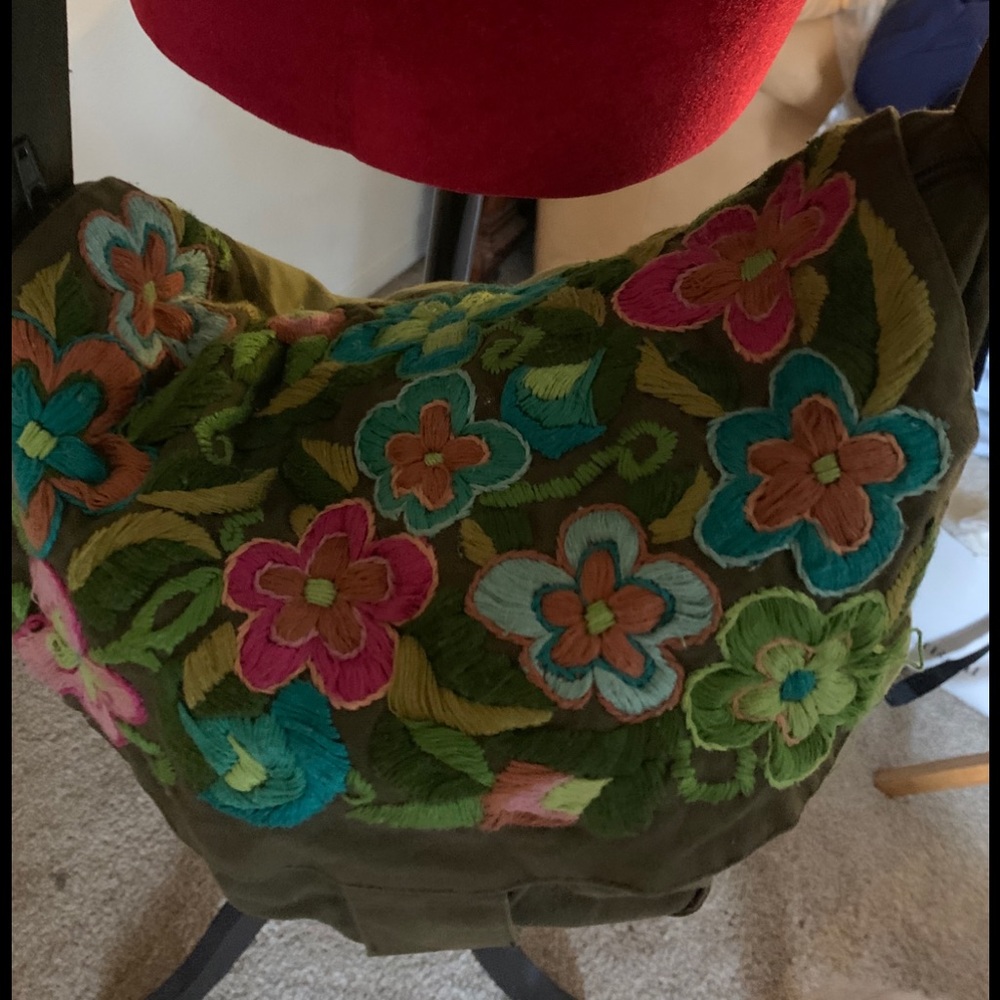 Prana embroidery green crossover bag